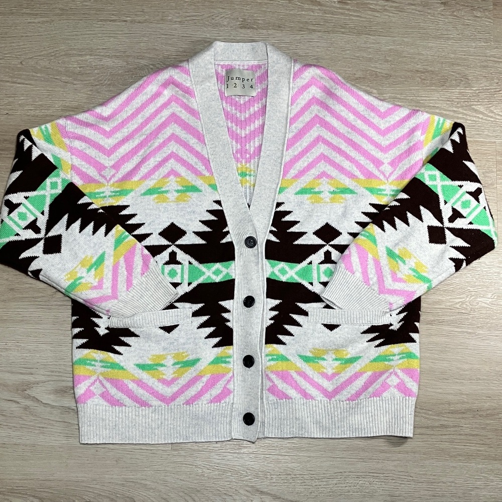 Jumper 1234 Crystal Aztec Vee Cardigan in a wool and cashmere size S